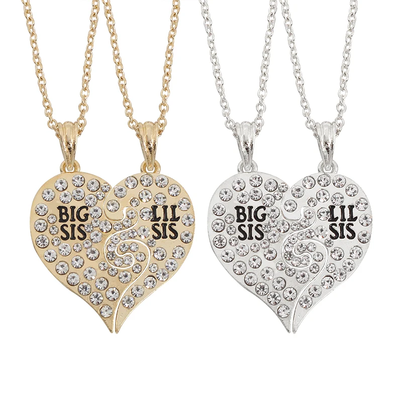 

2 Pieces/set Of Simple Ladies Necklace Good Sisters Heart-shaped Inlaid White Rhinestone Pendant Bohemian Style Ladies Necklace