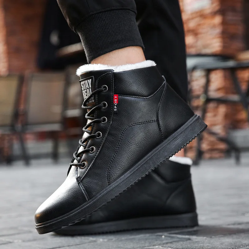 

8ujMen Snow Boots Winter Plush Warm Men Lace-Up Non-slip Male Ankle Boots Waterproof Autumn Man Work Shoes