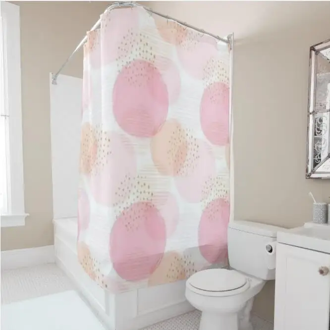Штора для душа с золотыми блестками стильная Девичья Розовая Круглая занавеска в