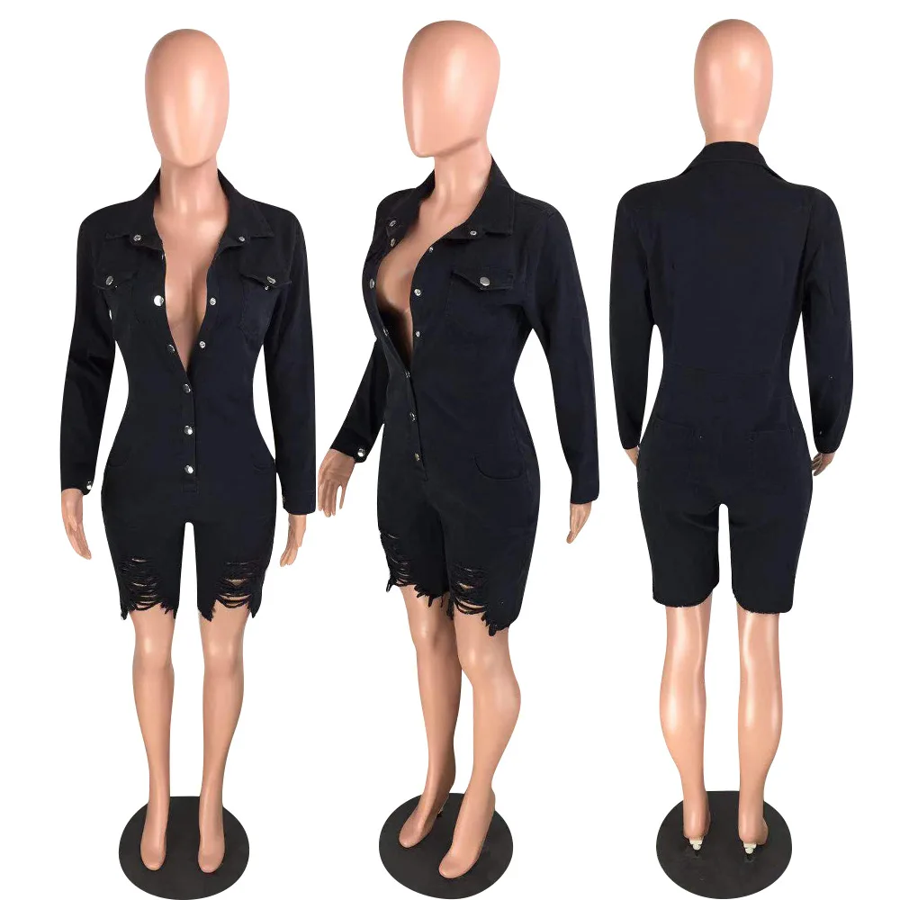 GL осенне-зимние женские джинсовые комбинезоны с длинными рукавами и пуговицами