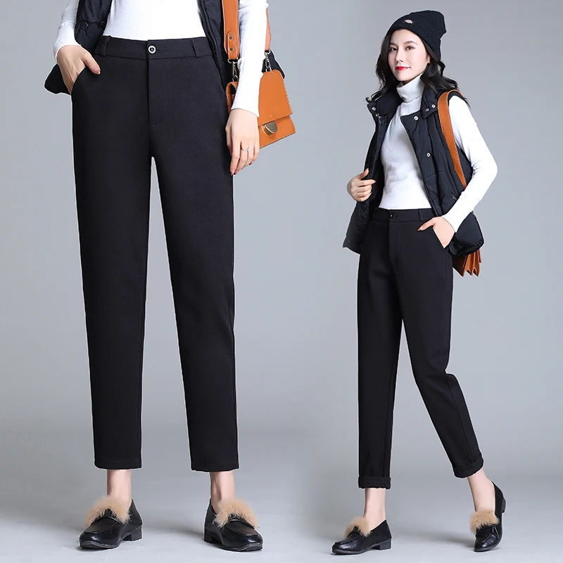 Женские шерстяные брюки Осень-зима 2020 модные толстые теплые шаровары с высокой
