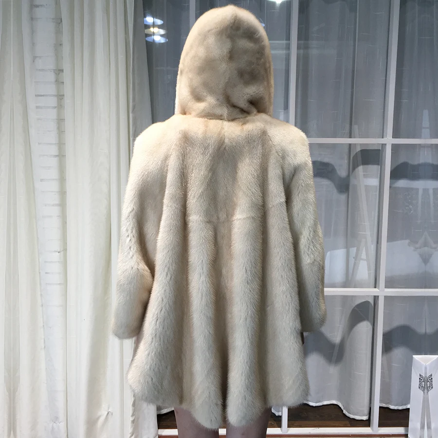 new autumn and winter Haining imported fur women's hooded tidy long section mink coat mink jacket