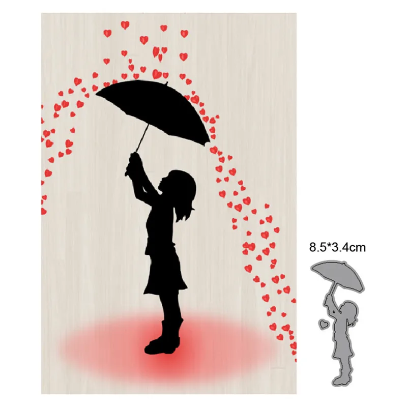 

Heart Rains Umbrella Girl Metal Cutting Dies Cut Die Mold Decoration Scrapbook Paper Craft Knife Mould Blade Punch Stencils Dies