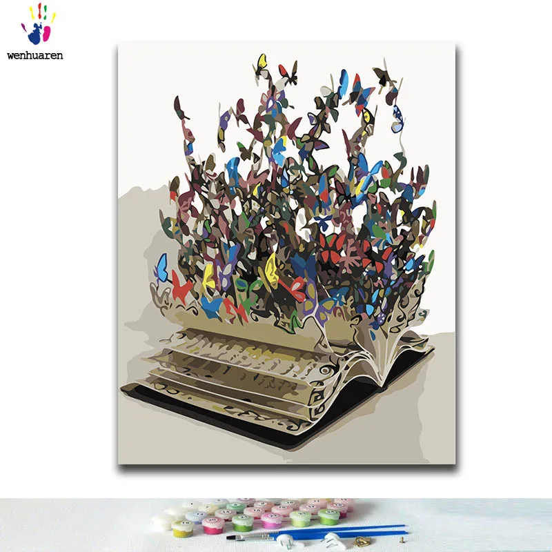 DIY окраска по номерам книги в картины с бабочкой комплекты 40x50 защелка|Картины