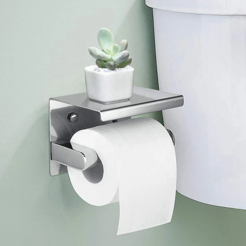 SUS 304 Stainless Steel Toilet Paper Holder With Phone Shelf Bathroom Tissue Roll | Обустройство дома