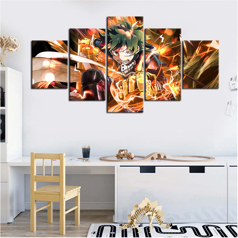 

5 Pieces HD Print Artwork My Hero Academia Oil Painting on Canvas Anime Poster Wall Decor Wallpaper Murals Living Room Decor