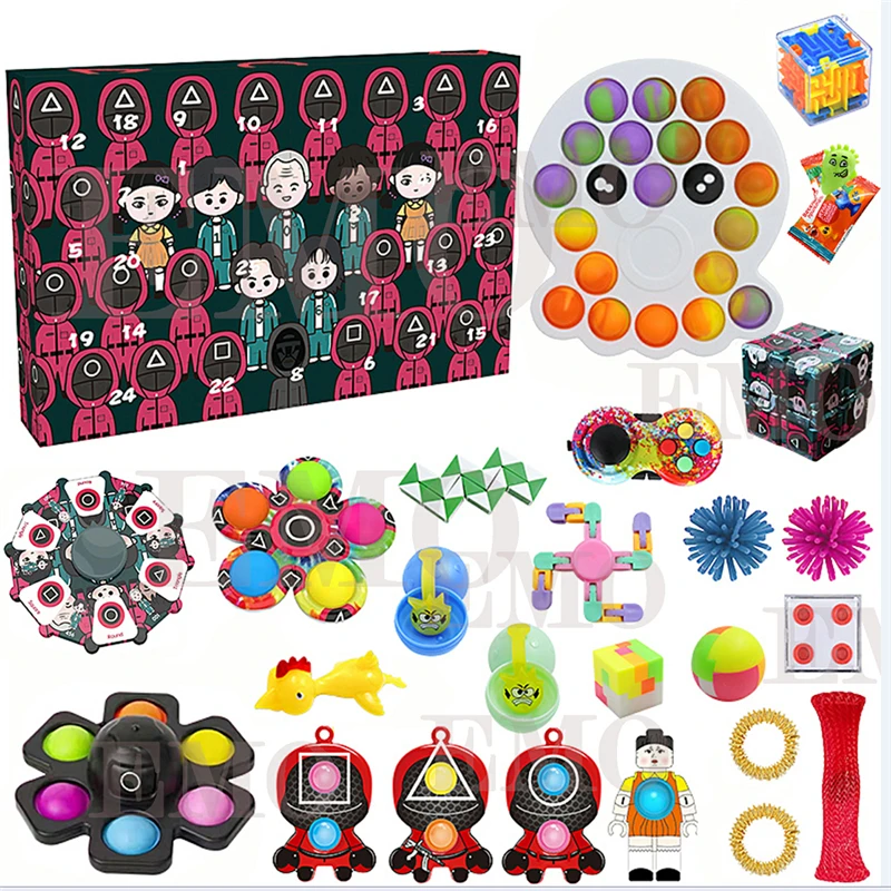 

Фиджет-игрушки, игра кальмар, календарь для Адвента, антистрессовая K-игрушка для снятия стресса, ежедневный подарок для детей на Хэллоуин и ...