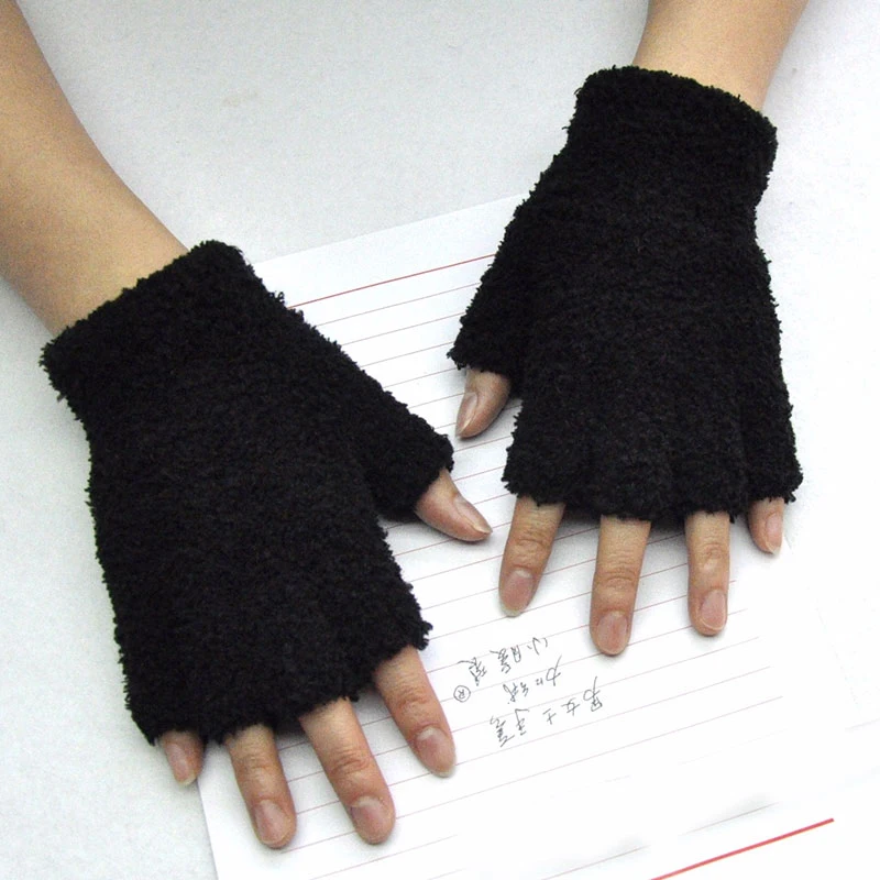 

Adult Half Fleece Coral Fleece Half Finger Knitted Gloves For Men And Women Winter Warmth And Fleece Fingerless Gloves