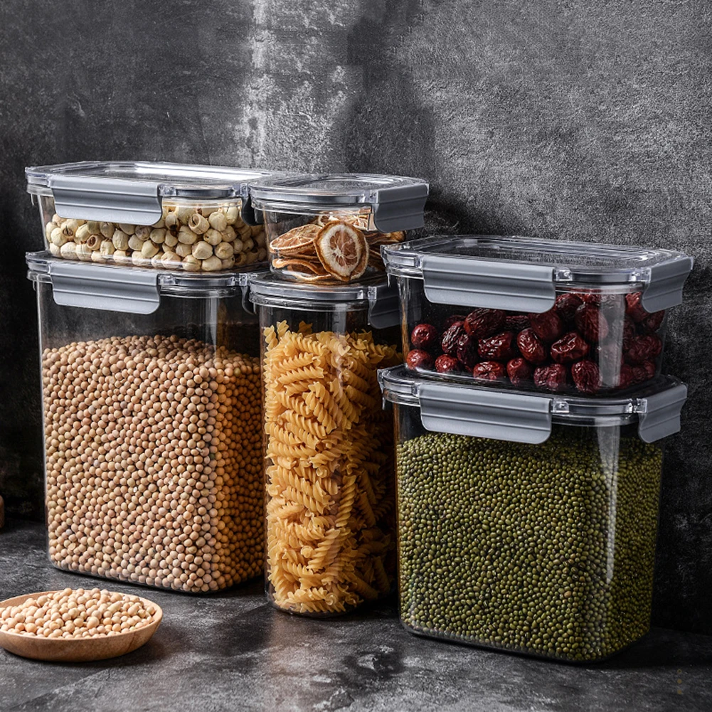 Еда контейнер для хранения Кухня органайзер кладовки замок герметичной крышкой