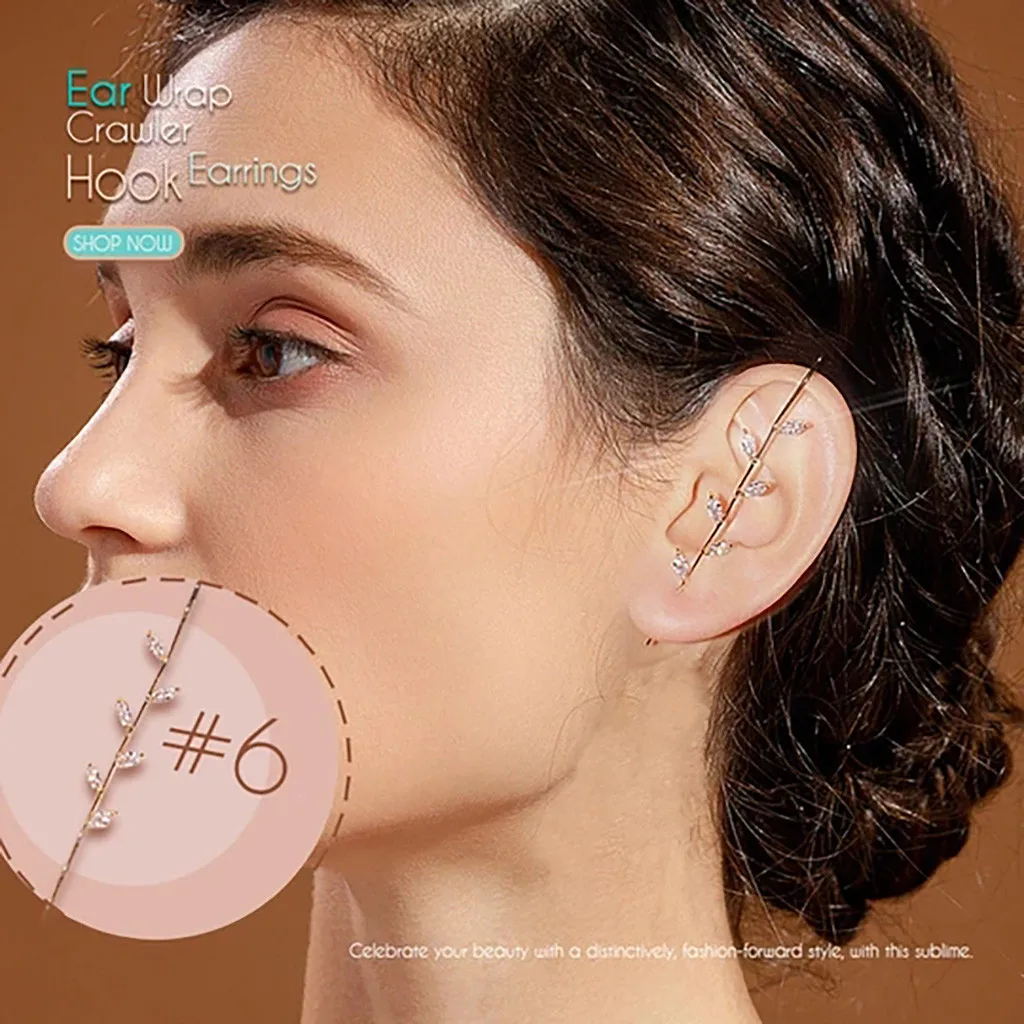 Серьги-гвоздики на гусеничном крючке элегантные простые и инкрустированные