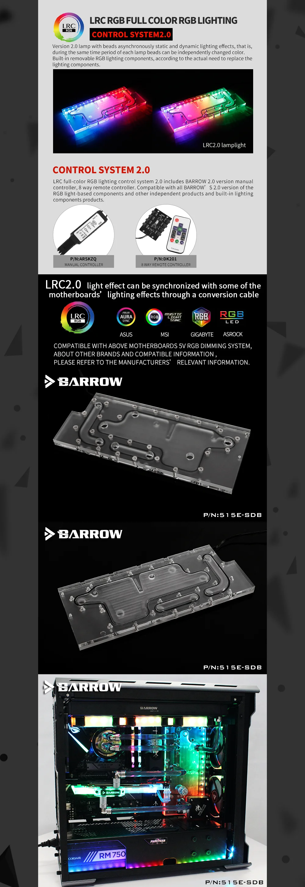 Курган 515E-SDB, водные платы для Phanteks 515E/515ETG чехол, LRC RGB v2, для Intel cpu и один/двойной GPU корпус