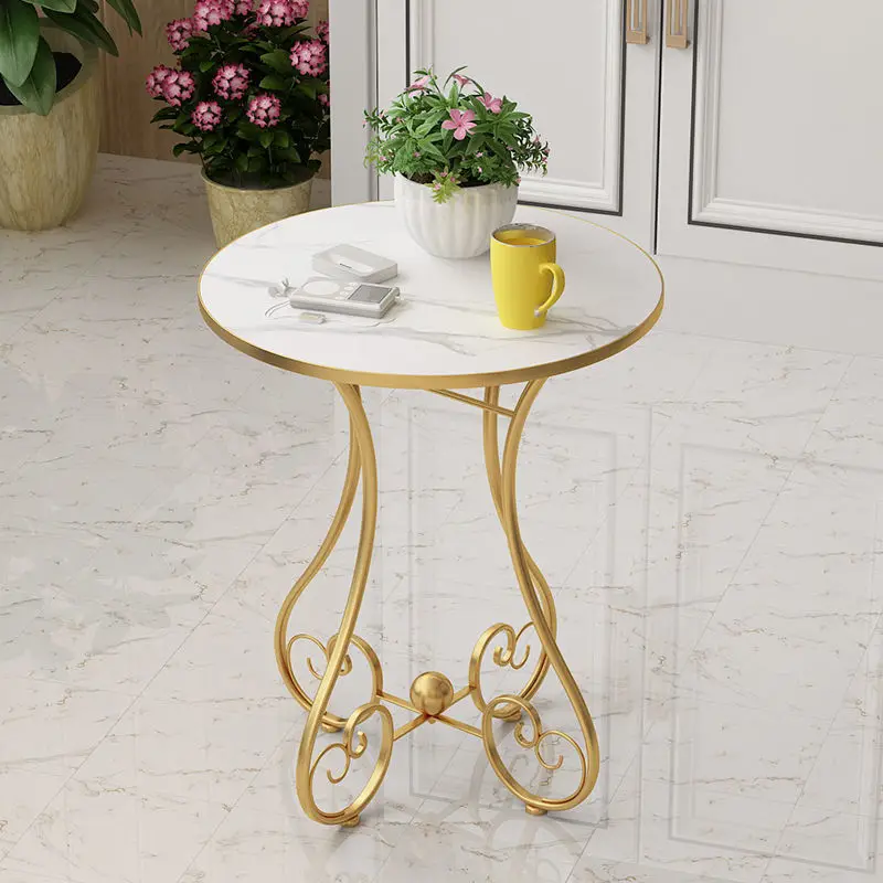 

Living room balcony bedroom wrought iron round table net red coffee table light luxury simple round side table bedside table