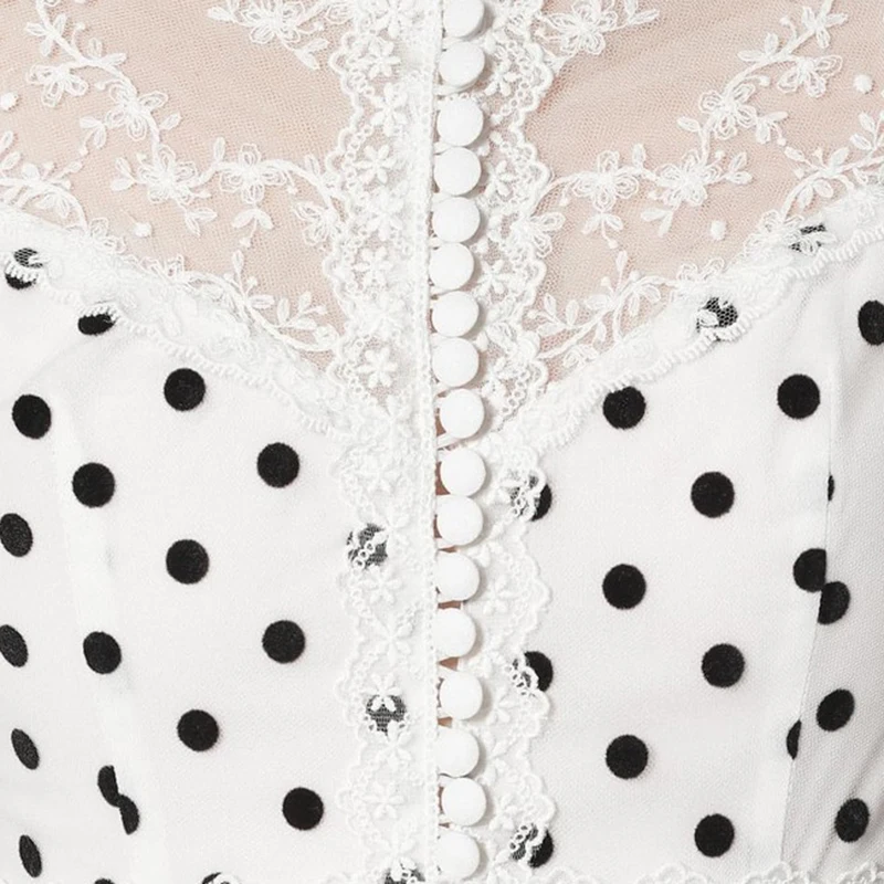 

SISPELL Print Dots Hit Color Women's Dress Stand Collar Long Sleeve High Waist Slimming Patchwork Mesh For Female Dress New 2021