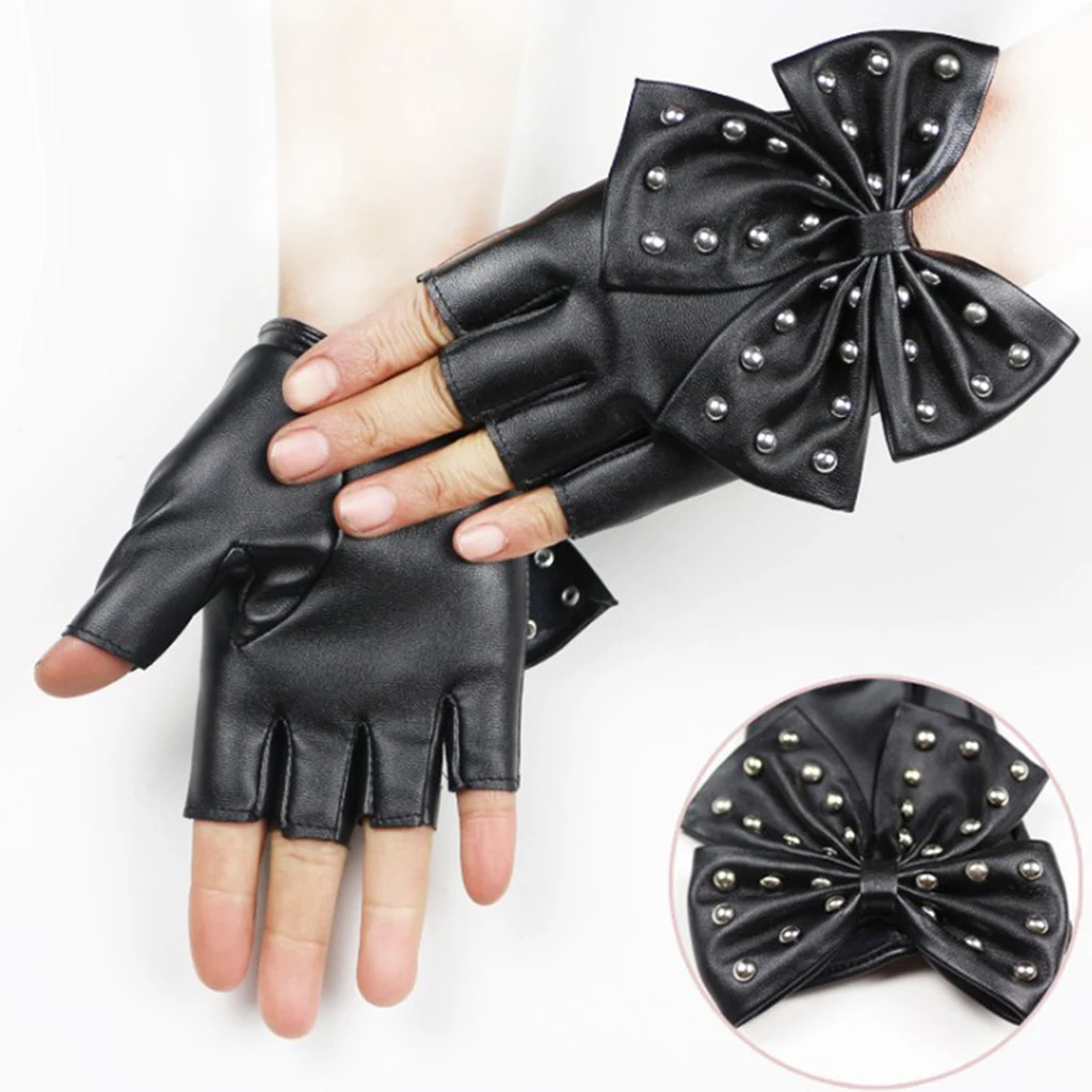 1 пара модные перчатки без пальцев женские из искусственной кожи с заклепками в