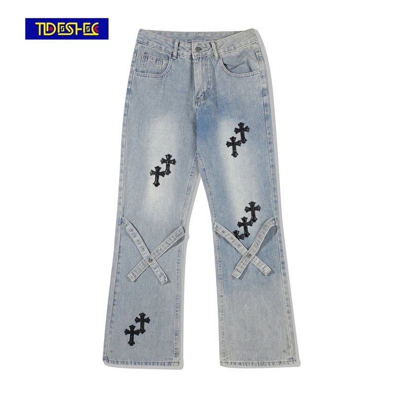 

TIDESHEC Cross Design Jeans Hip Hop Denim Pants Loose Hip-hop Streetwear 2021 Fashion Men Street Wide-leg Pants Men Clothing