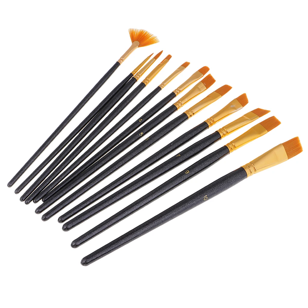 

12x Nylon Hair Paint Brush Set Professional Artist Paint Brushes 18 - 20cm