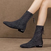 classic mid calf boots for women low heel riding boots spring 2022 ladies boots womens knitting socking shoes