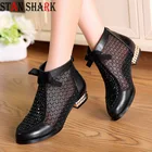 Женские сетчатые сандалии, сетчатые сандалии из натуральной кожи, со стразами и бантом, большие размеры 40-43, для лета