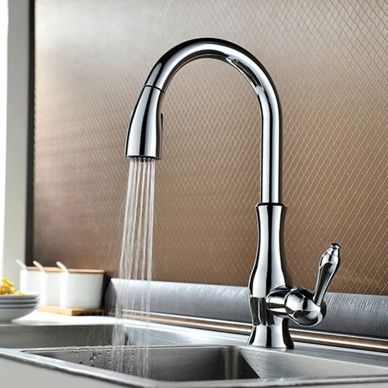 

Kitchen Sink Faucet with Sprayer Vegatable Basin Hot and Cold Water Faucets Rotatable Scalable Pull Out Kitchen Faucet Brass