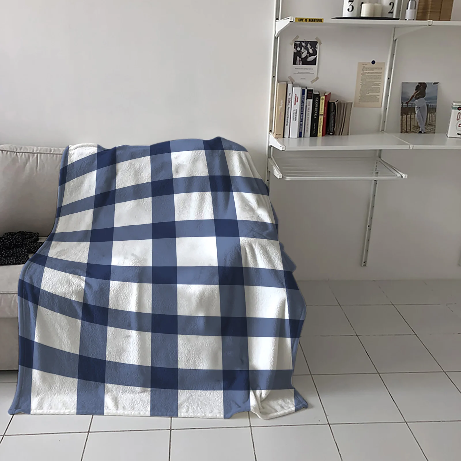 

Blue Plaid Stripes Throw Blanket Home Sofa Decor Blanket Portable Soft Bedspread Microfiber Flannel Blankets for Beds