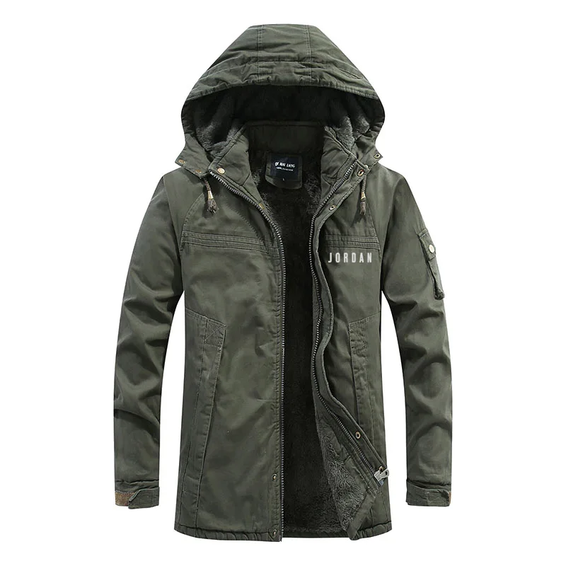 Men Jacket Winter for Snow Detachable Collar Warm Thick Winter Down Jacket Zipper Windproof Long Section Solid Color Cotton Coat