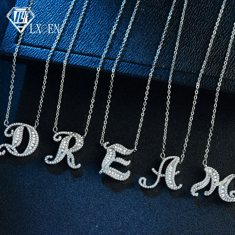 

LXOEN New Fashion 26 Letters CZ Long Necklace Women Luxury White Silver Color Crystal Statement Necklaces & Pendants for Party