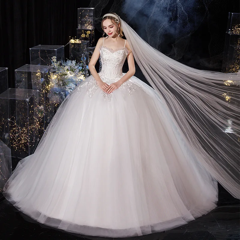 

Glamorous Strapless Ruched Floor-Length White Organza Ball Gown Spaghetti Straps Wedding Dress 2021 Angel Married Apparel