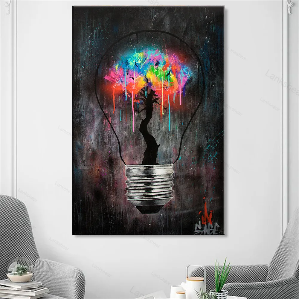 Светильник енная картина с изображением лампочки граффити на холсте постеры