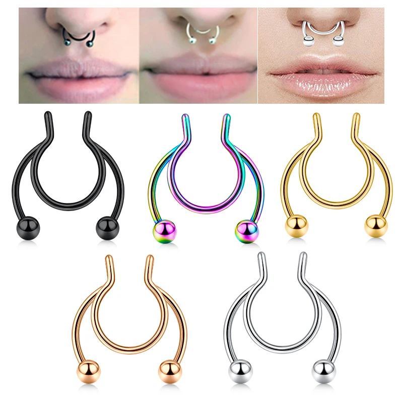 

Punk Stainless Steel Nose Ring Clip Lip Ring Earrings Spiral Hook Artificial Septum Body Piercing Jewelry Nose Rings New Style