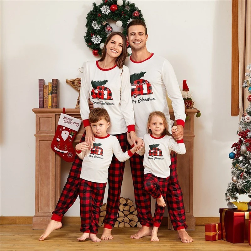 

2021 Christmas Family Matching Outfits Plaid Mother Daughter Father Son Pajamas Sets Mom Baby Mommy and Me Xmas Pj's Clothes