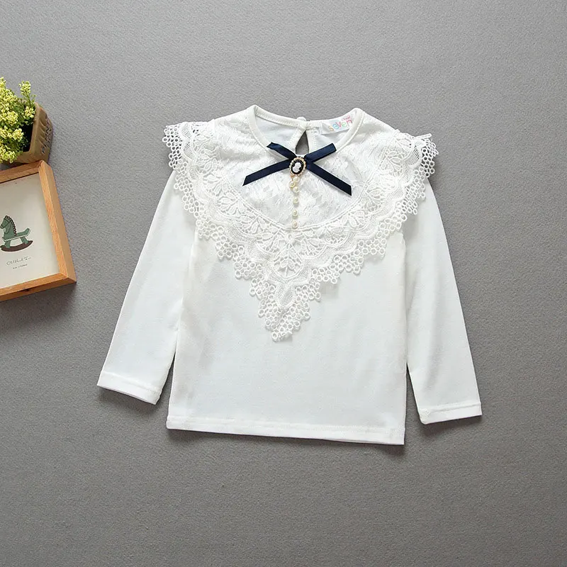 Школьные блузки для девочек; весенние кружевные блузки с длинными рукавами для девочек; детская блузка с бантом и бисером; рубашка для детей; одежда для детей; Блузы; топы - Цвет: picture color 04