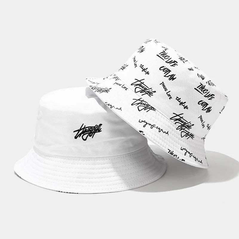 

2021 Summer Reversible Bucket Hat Women English Letters Print Cotton Sun Protection Fisherman Cap Panama Hat Bob Gorro Pescador
