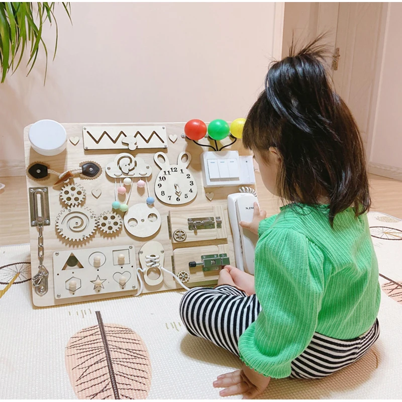 Children Busy Board Kids Montessori Hand Crank Gear DIY Accessories Material Early Childhood Education Wood Skill Learning Toys images - 6