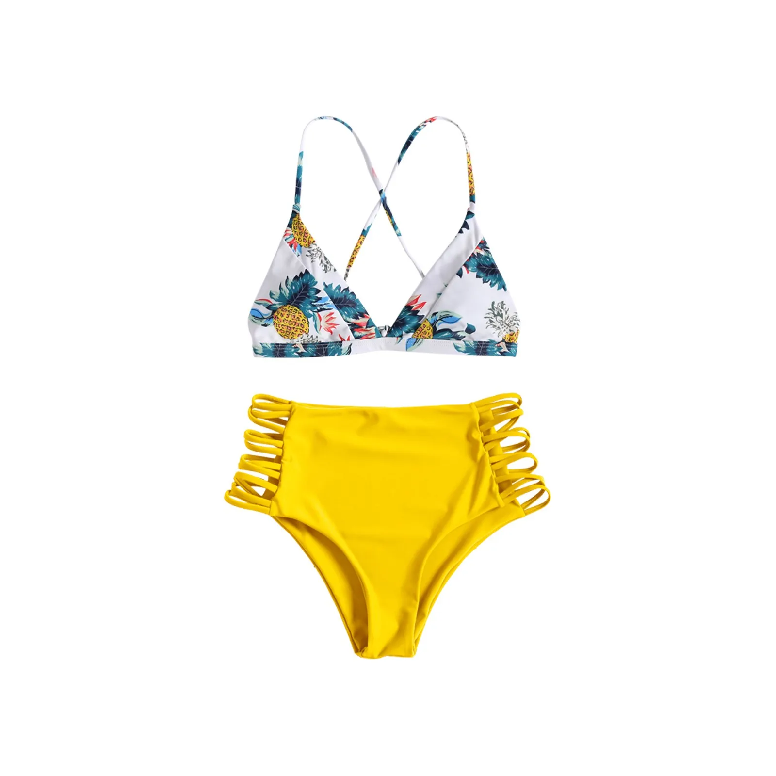 

Women Pineapple Print Bikini Set Push-Up Swimsuit Beachwear Padded Swimwear Woman Girls Young lively Biquini Brazilian Swim Suit