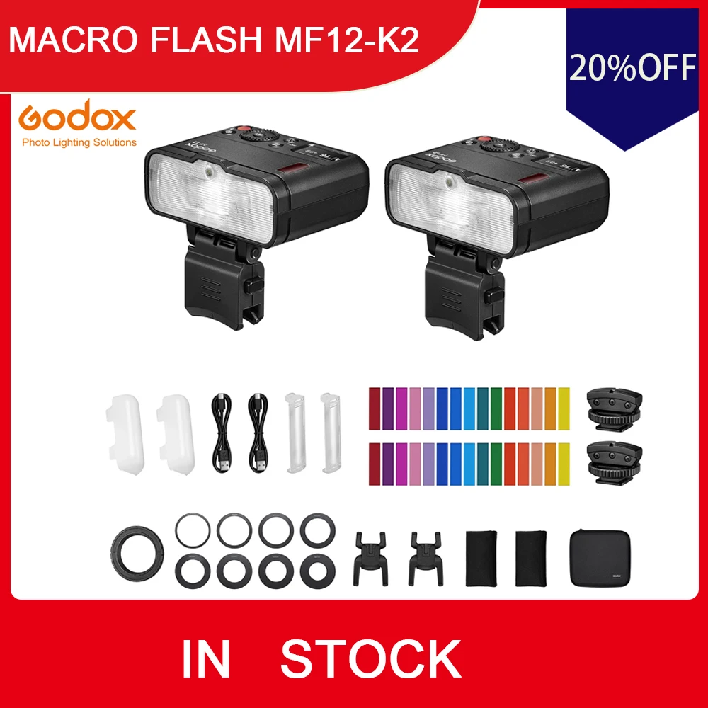 

Мини-вспышка Godox MF12 для макросъемки, встроенная система Godox X, TTL вспышка + цветной фильтр, рассеиватель для макросъемки