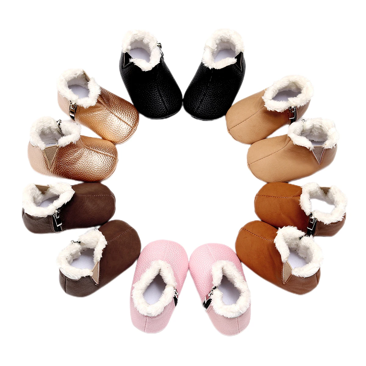 

0-12M Infant Newborn Baby Girl Boy Boots Soft Sole Winter Warm Fur Lining Booties Toddler Zipper First Walkers