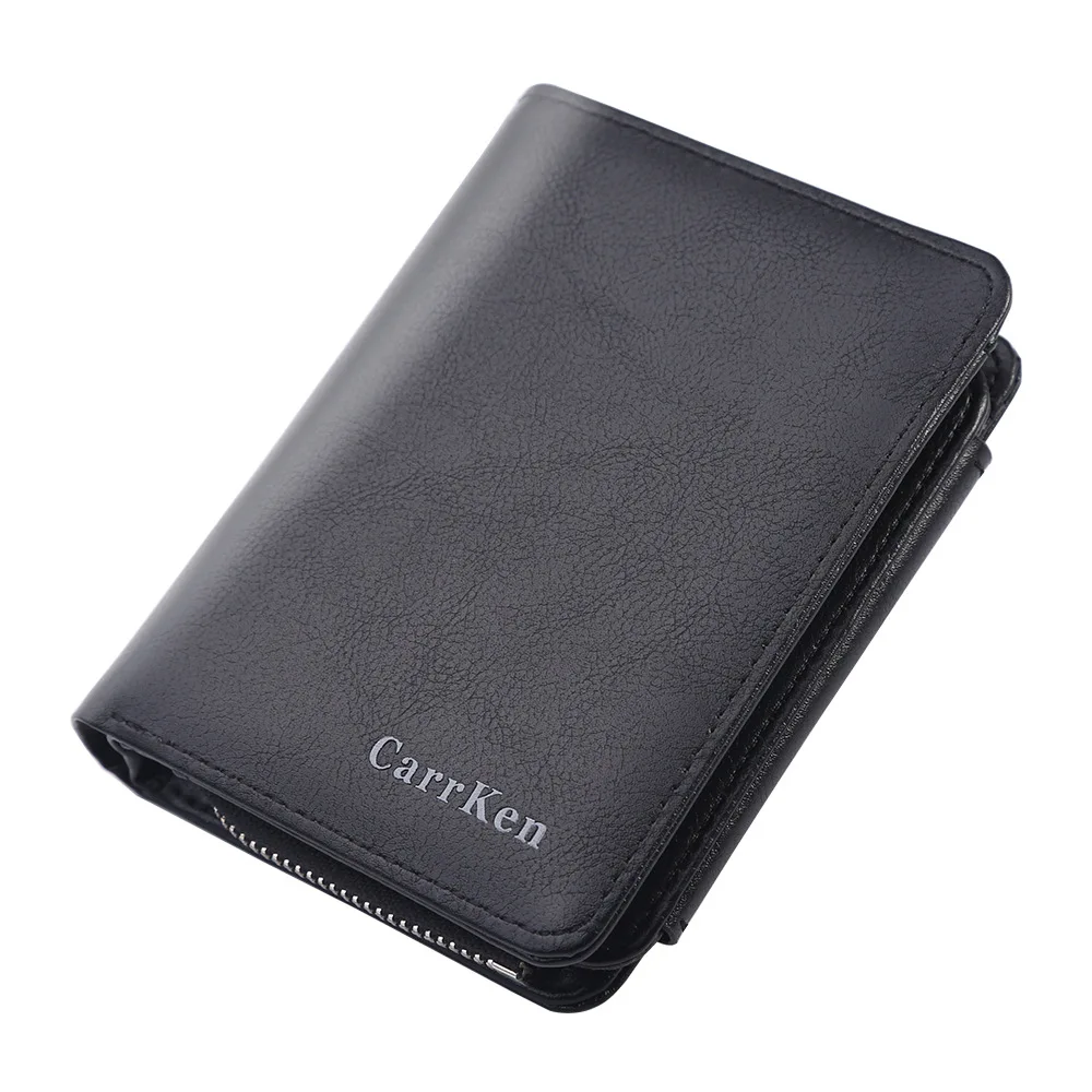 

Men's wallet short solid color PU leather tri-fold retro wallet zipper buckle wallet youth student wallet multi-card card holder