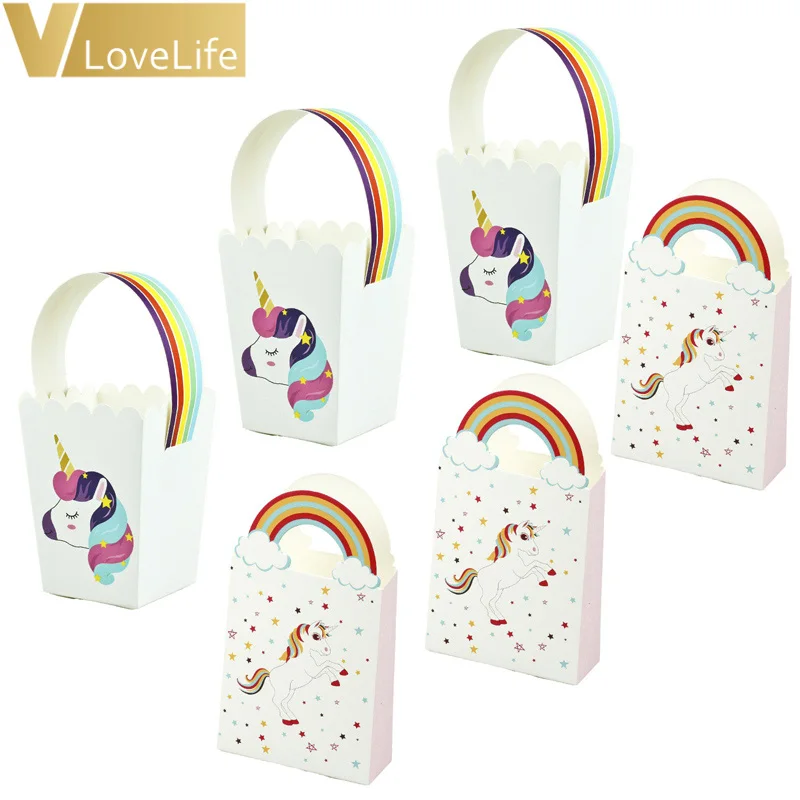 6 шт. бумажная коробка для попкорна с единорогом маленьких мальчиков и девочек