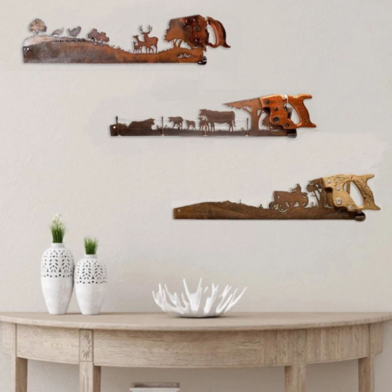 

1pcs Metal Art Saw Hand Craft Design On An Old Saw Cut Hand Saw Metal Art Father's Day Unique Gift Art Tree For Wall Decor