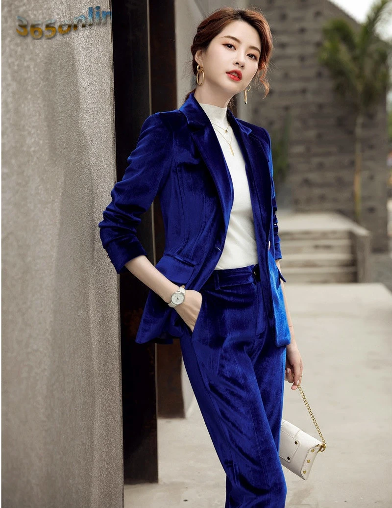 Red blue black 3 color long sleeved formal women's business suit, with trousers and jacket jacket, professional work clothes, tr