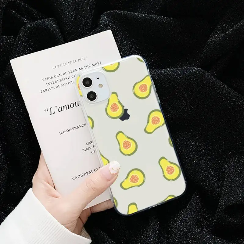 

Cute cartoon avocado Phone Case Transparent for iPhone 6 7 8 11 12 s mini pro X XS XR MAX Plus cover funda shell