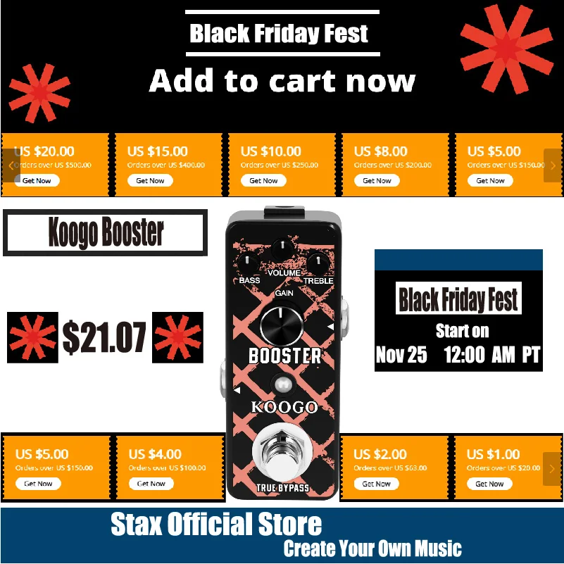 

Koogo LEF-318 Guitar Booster Pedal Pure Boost Effect Pedals Analog Pure Signal Amplification Sound Encouraging