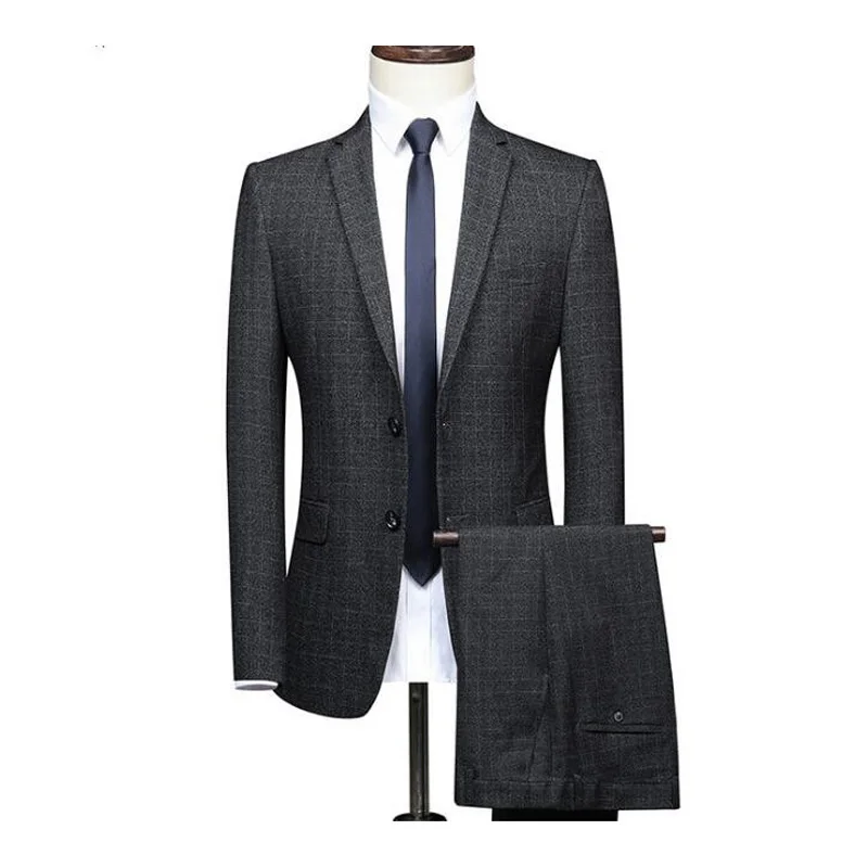 

(Пиджак + брюки) Новый Модный эксклюзивный мужской деловой костюм в клетку комплект из 2 предметов/мужские высококачественные повседневные ...