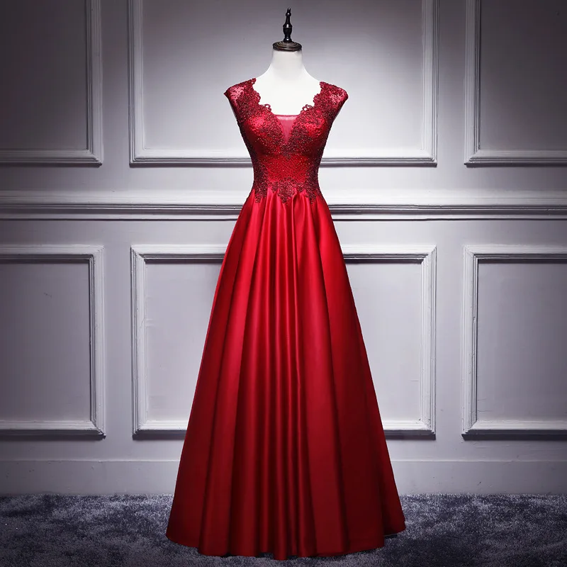 

Women's long evening dress plus size V neck LACE EMBROIDER formal prom event dress RED sexy cocktail wedding party dress