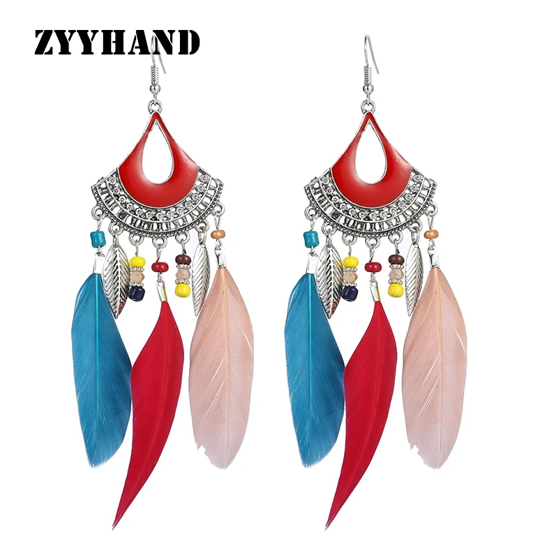 Новое поступление женские украшения с перьями длинные маленькие бусины 13 см