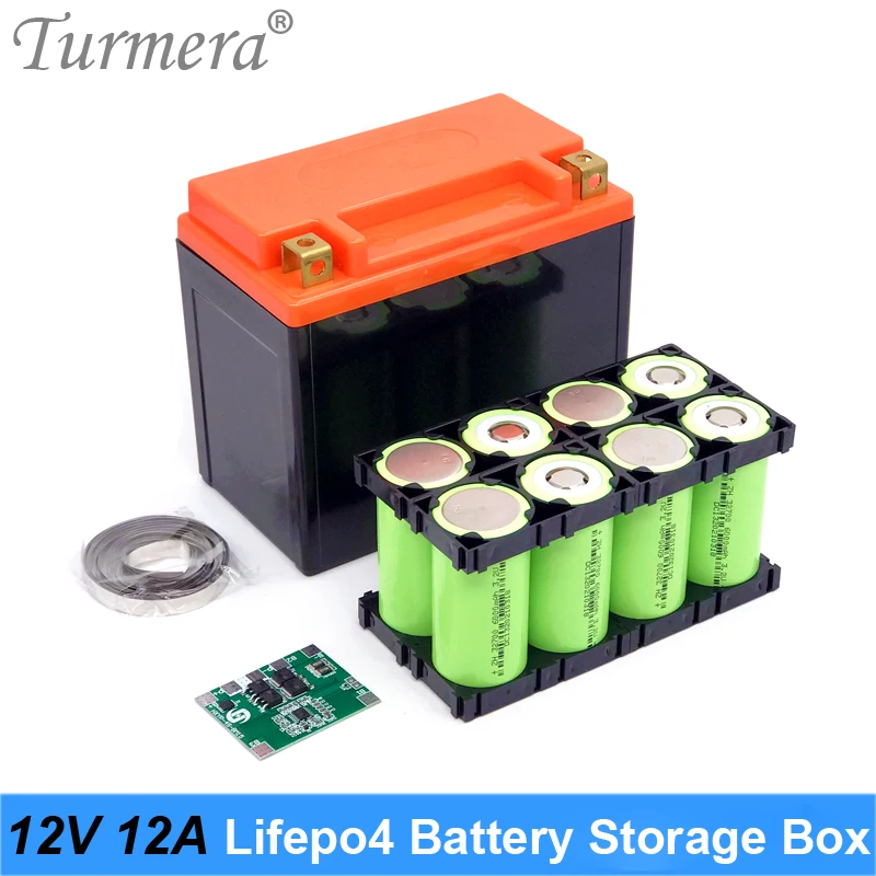 

Turmera 12V 12Ah 14Ah Battery Storage Box 4S 20A BMS 2X4 Holder Nickel for 8Pieces 32700 Lifepo4 Uninterrupted Power Supply Use