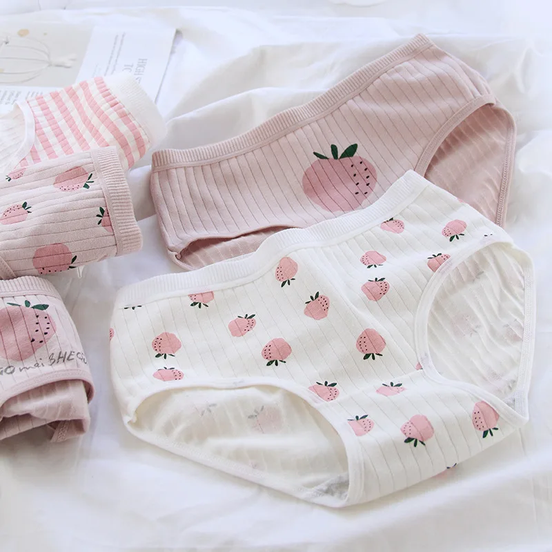

4Pcs Fashion Sexy Underpants girls underwear cute Cotton Lingerie femme Panties Women Underwear Strawberrcy Panty set Briefs