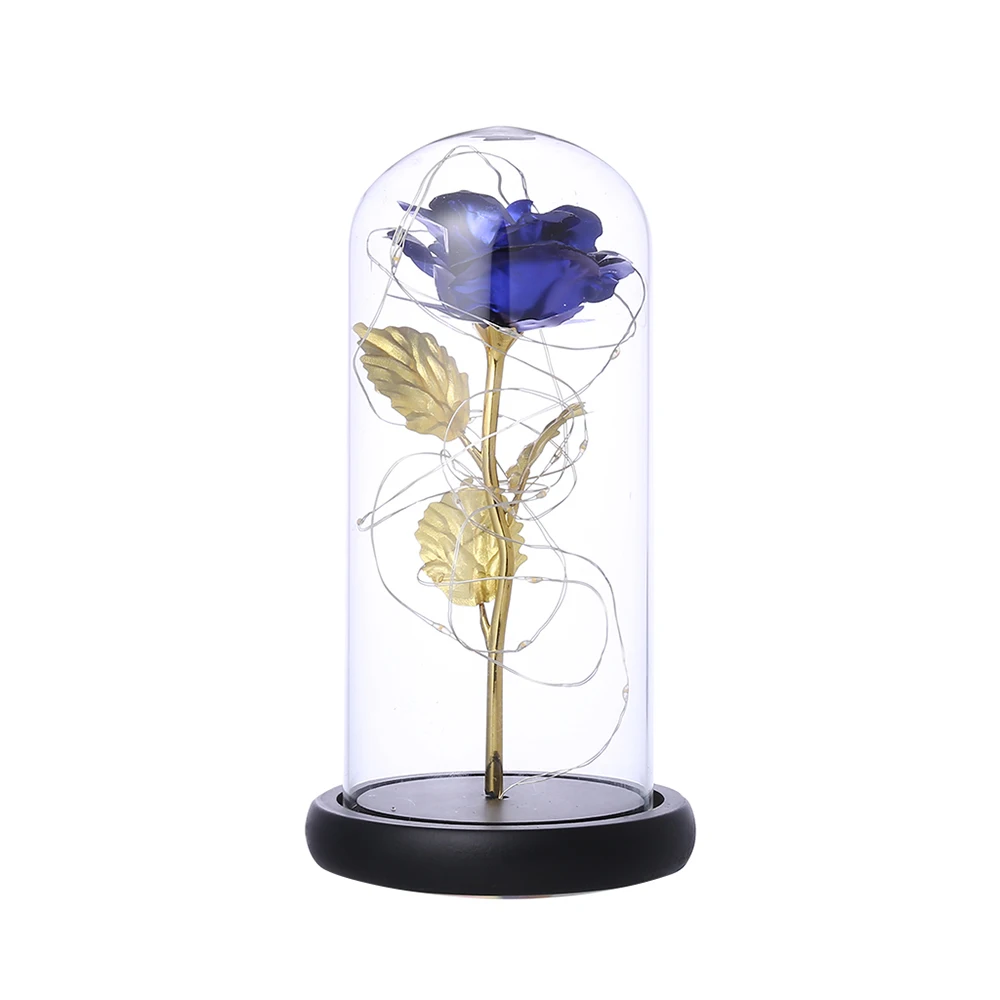 

Gold Foil Roses With Lamp Glass Cover Romantic Imitation Rose Night Light Ornaments Valentine's Day Gift Home Decoration