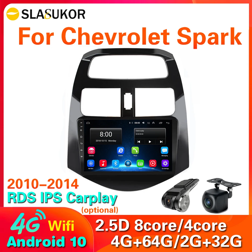 Автомагнитола 2 din на Android 10 4G LTE 64 Гб ПЗУ мультимедийный видеоплеер для CHEVROLET Spark Beat