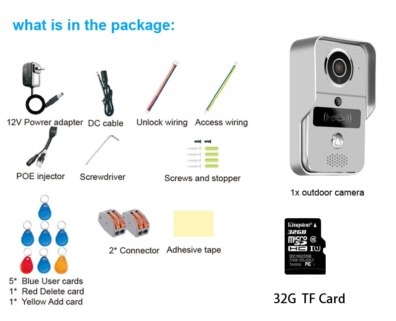 Silver-plus 32G Беспроводной SD карта видео запись видео телефон двери+ RFID Брелки IP дверной звонок POE камера для ONVIF подключения NVR - Цвет: Silver-plus 32G